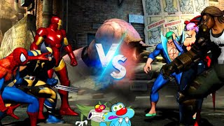 WOLVERINE, SPIDERMAN & IRONMAN VS IRON FIST FIGHT IN MARVEL VS CAPCOM 3 WITH OGGY ,JACK & SHINCHAN