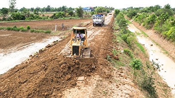 Excellent Clay Pushing Technique for Embankment Construction |Bulldozer Construction of a Road Canal