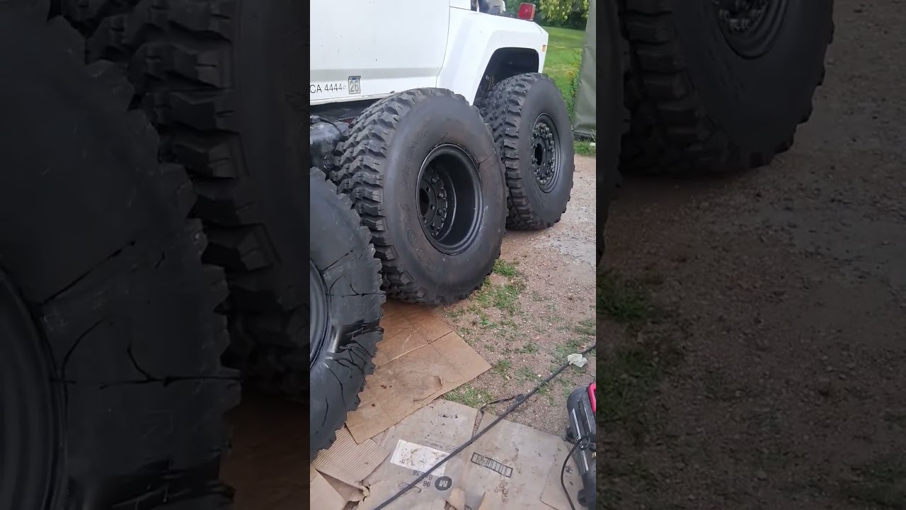 MRAP WHEELS W/ GOODYEAR MVT 395 85R20 DONE 9-7-25 READY TO BE PUT ON 1981 F600 4X4 THANKS CSM TIRES