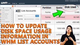 how to update list account disk space usage information in whm?