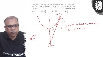 The area (in sq units) bounded by the parabola y=x^2-1, the tangent at the point (2,3) to it and ...