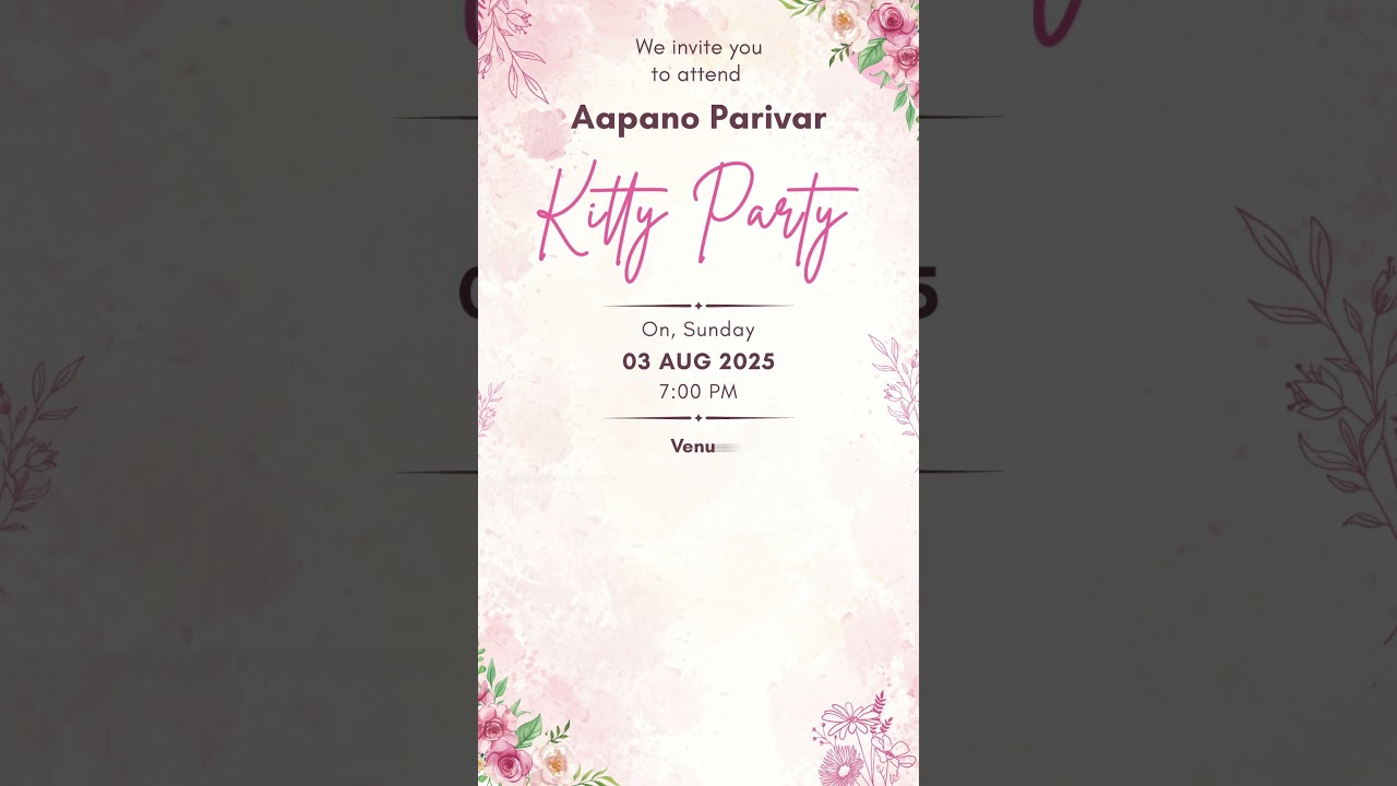 Pink Watercolor Theme Kitty Party Invitation | InviteCrafter