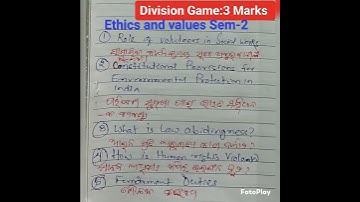 ||Ethics and values||Semester 2||Selective Questions:3 marks||Division ଖେଳ