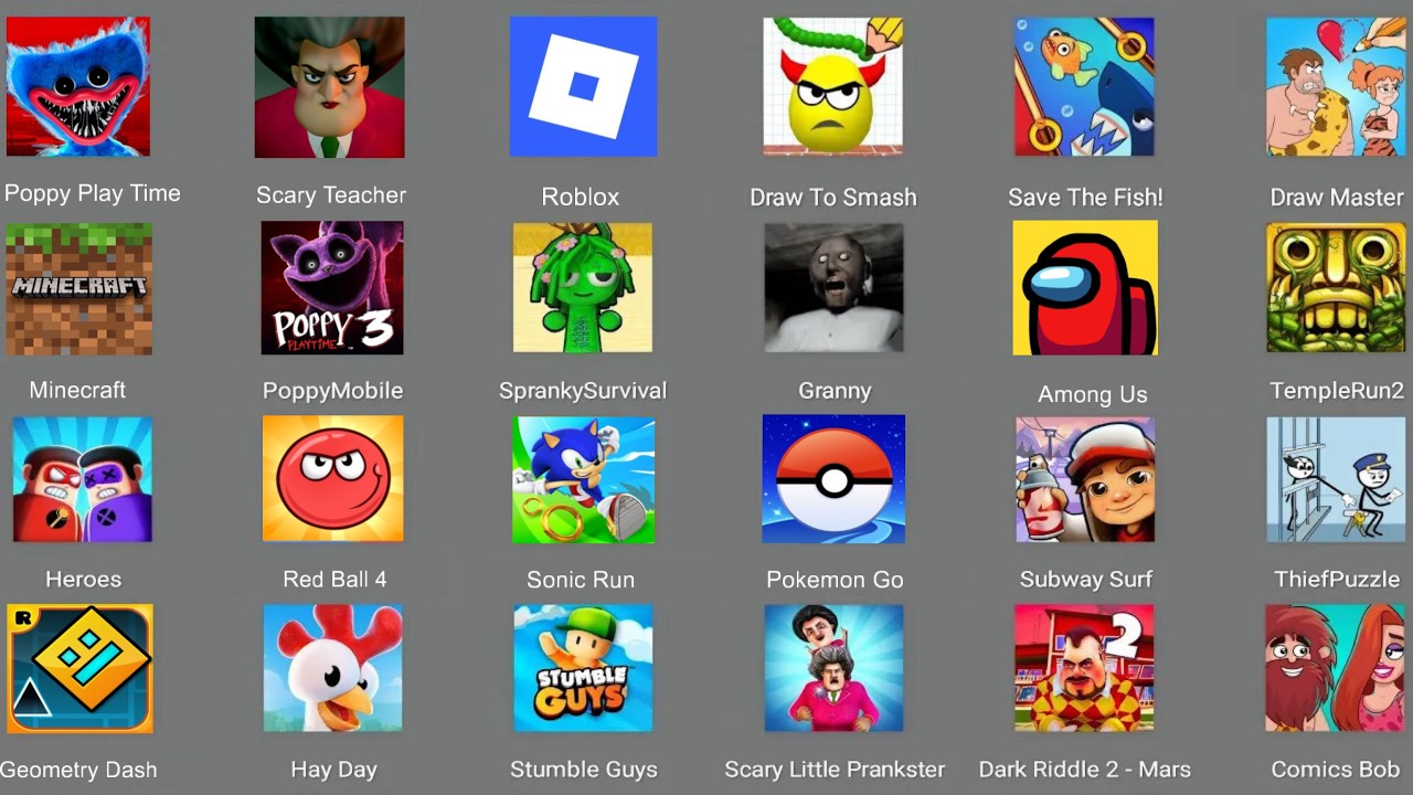 Poppy Play Time Chapter 5,Scary Teacher,Roblox,Minecraft,Skibidi Toilet,Red Ball 4,Sprunki survival