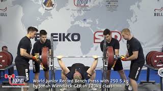 World Junior Record Bench Press with 250.5 kgby Jonah Wiendieck GER in 120kg class
