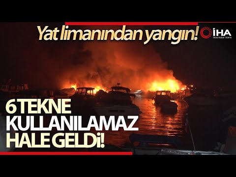 Caddebostan Yat Limanında Yanan Tekneler Havadan Görüntülendi