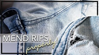 Mend Ripped Jeans PROPERLY! How to fix tears in pants, patch holes & repair clothing professionally