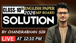 Class 10 English Paper Solution 2026 MP Board | Full Paper Solution Live | MP Board 10th English