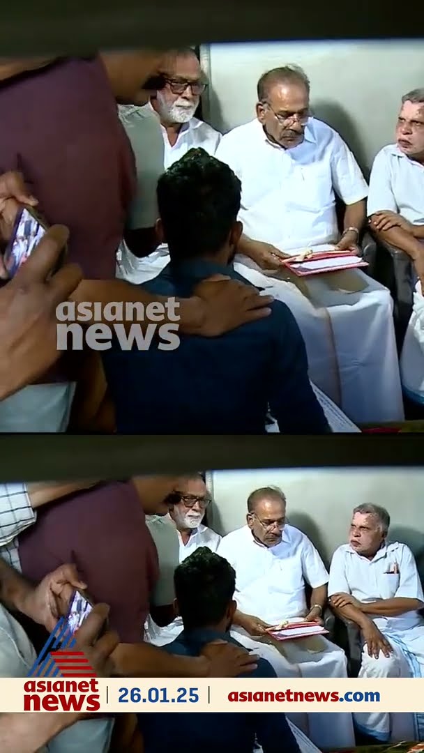 കടുത്ത പ്രതിഷേധങ്ങള്‍ ഇടയില്‍ രാധയുടെ വീട്ടിലെത്തിയ വനം മന്ത്രി കുടുംബത്തെ ആശ്വസിപ്പിക്കുന്നു