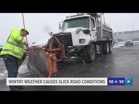 Winter weather causing slick road conditions in Spokane area - YouTube