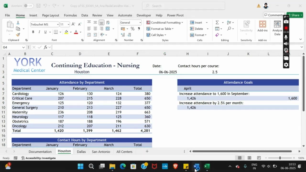Shelly Cashman Excel 365 | Module 5: SAM Project A York Medical Center