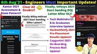 Kantar Exam Pattern, Wiley-mthree'21 Releasing Offer Letter, Infosys OL, JL, Capgemini On-Boarding!