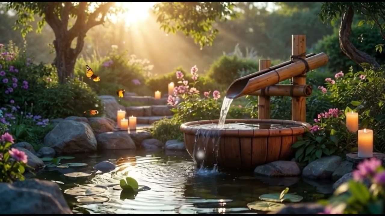 Relaxing Piano + Bamboo Water Fountain 🌿 LIVE Deep Sleep & Healing Music