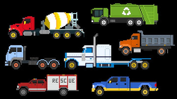 Trucks 4 | Pixel Art Big Rig, Dump Truck, Cement Mixer Truck