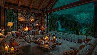 Waterfall View with Soft Jazz Instrumental 🌧️ Rainy Balcony Ambience for Calm Mood screenshot 5