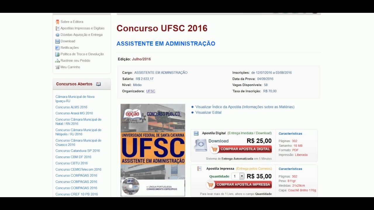 Concurso Da Universidade Federal De Santa Catarina Ufsc Para Assistente Em Administração Youtube