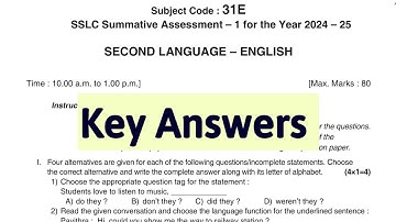 SSLC Midterm Exam Key Answers 2024 Second Language English 31E SSLC 10TH CLASS Karnataka