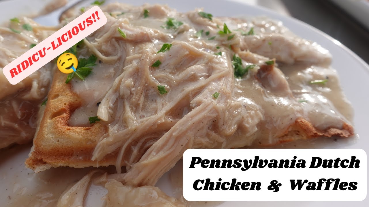 Chicken and Waffles (PA Dutch Style) | Chicken Gravy Over Savory Buttermilk Waffles  