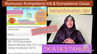 Rumusan Kompetensi KI - KD || Muatan Ajar/Materi KTSP (TK / PAUD K13)