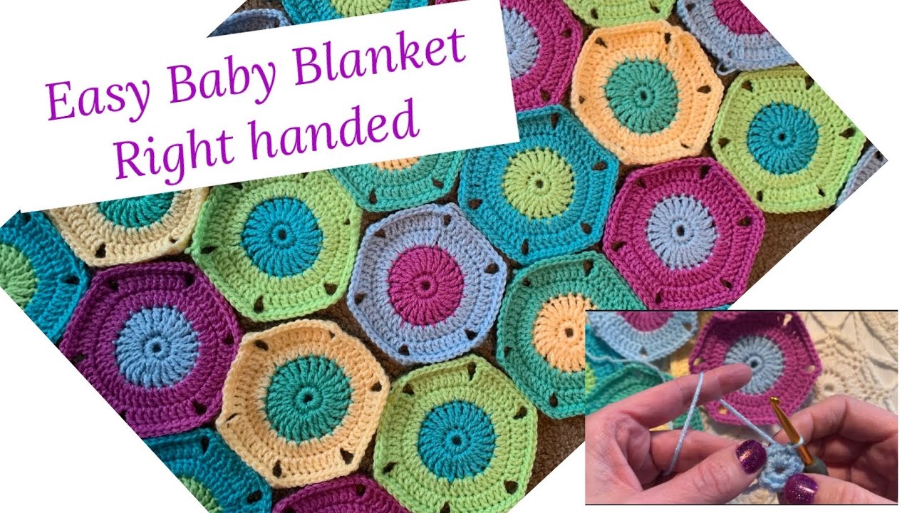 Colorful Hexagon Crochet Baby Blanket (Right Handed)