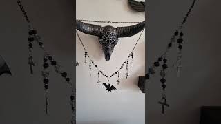 Another necklace I made for myself. A big, black Bat together with silver colored Ankhs #diy #goth