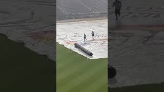 Fan on the field streaking during rain delay  and does slip and slide Cincinnati Reds