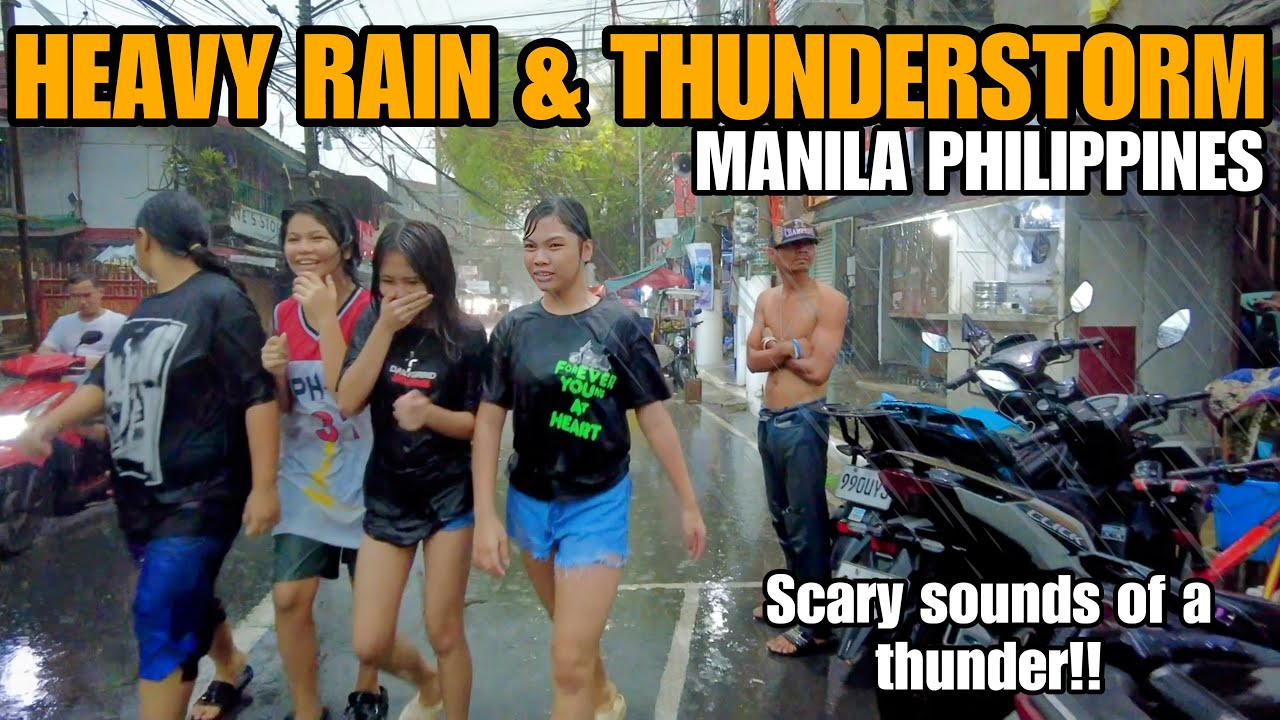 HEAVY RAIN AND THUNDERSTORM SOUNDS-MANILA CITY PHILIPPINES UNDER THE HEAVY RAIN [4k] walking tour