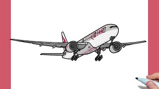 How to draw BOEING 777300ER QATAR AIRWAYS / drawing b777 airplane easy