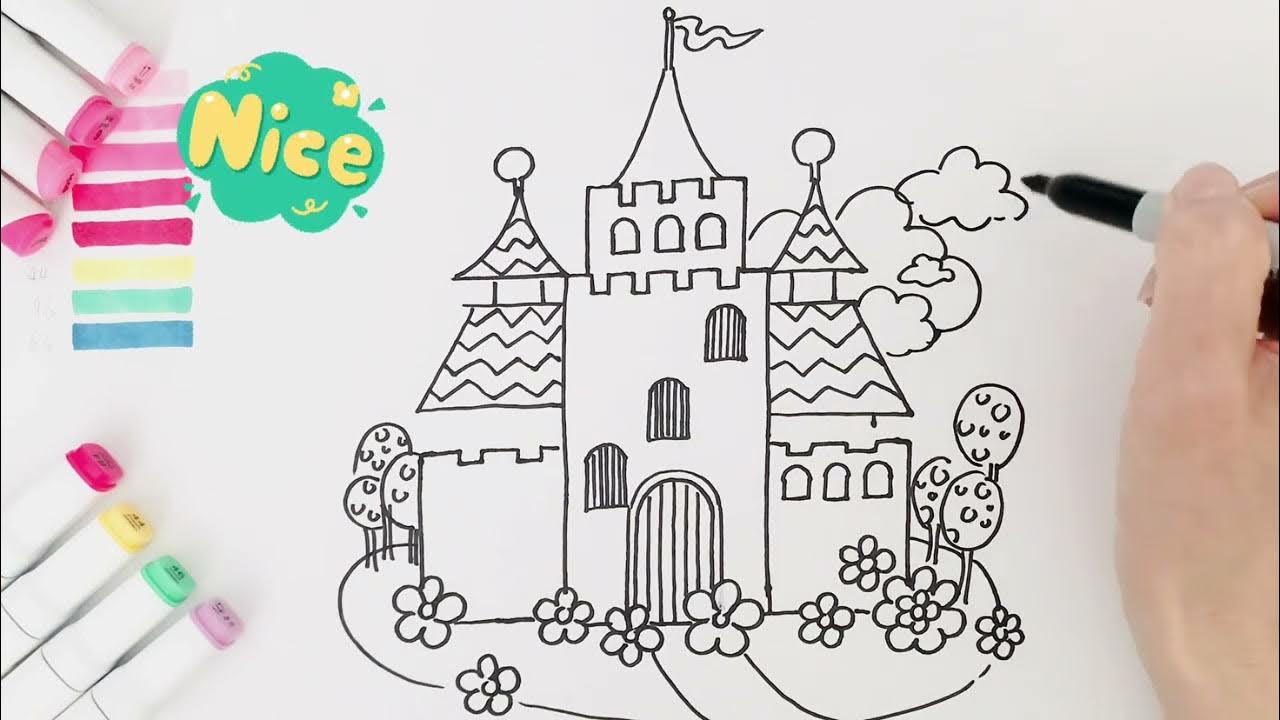 How to Draw A Beautiful Castle 🏰 Easy drawing and coloring for Kids