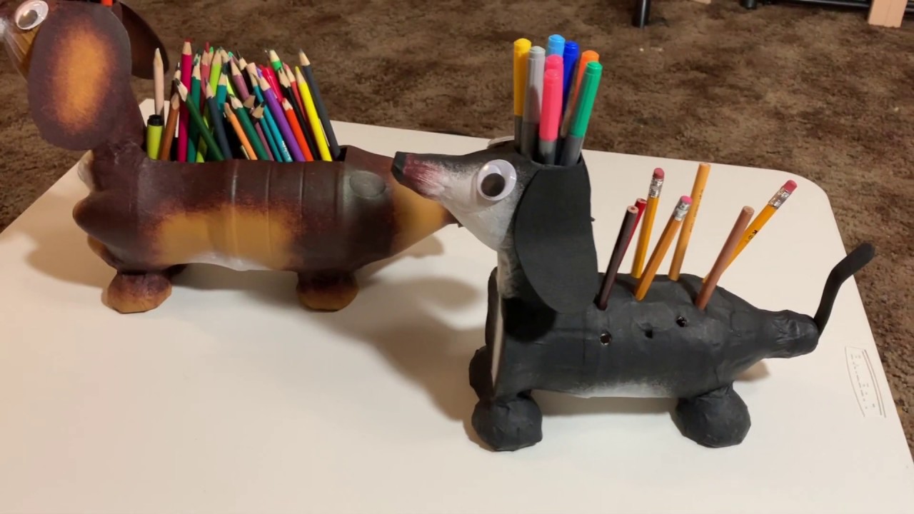 DIY_ Ideas PORTALAPIZ PERRO SALCHICHA con botellas de plastico. YouTube