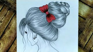 رسم بنات/ تعليم الرسم للبنات / رسومات بنات/رسم بنات بالرصاص / رسم بنت مستديرة ذات تسريحة شعر جميلة