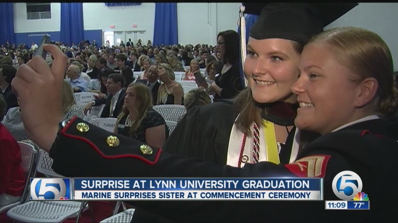 Lynn University student gets surprise from Marine sister at graduation