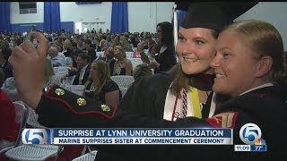 Lynn University student gets surprise from Marine sister at graduation ceremony