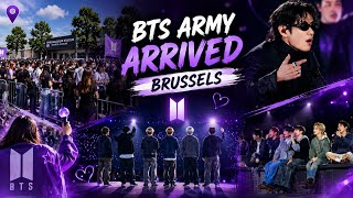 BTS ARMY LIVE 🔴 Arrived in Brussels | Massive Stadium Crowd Before Concert 😍