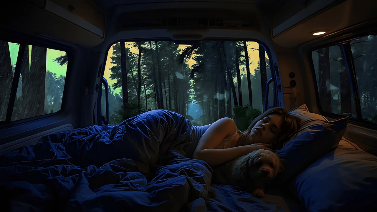Refresh Your Sleep 🌧️ Torrential Rain & Thunder on a Car in the Rainforest at Night