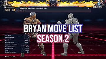Bryan Fury Season 2 Move List - Tekken 8