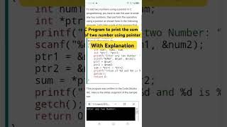 C Program to print the sum of two numbers using pointers #coding #python #cprogramming