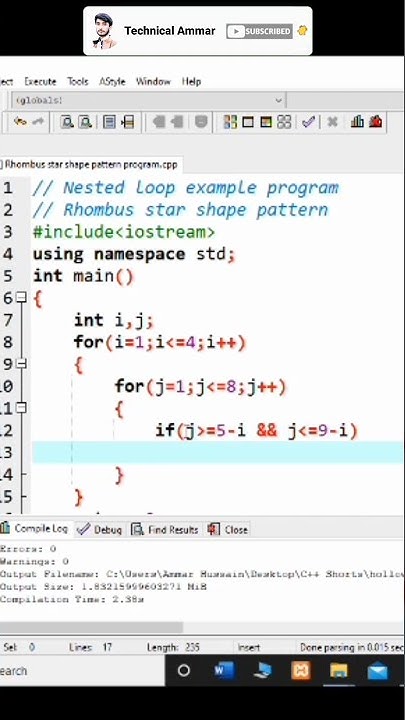 #87 Rhombus Star Shape Pattern Program in C++ | C++ Programming #shorts ...