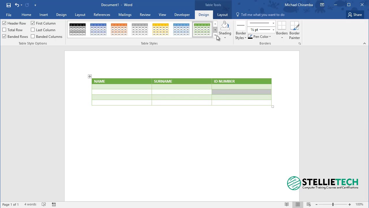 How To Apply Table Styles In Word 16 Tip 1 Youtube