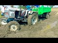 OMG ! Eicher 242 Stuck in Mud with loaded trolley Pulling Trolley in Mud