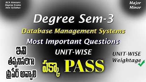 Degree Semester 3 - DBMS Most Important Questions UNIT-WISE Full Weightage Degree Exams 2025