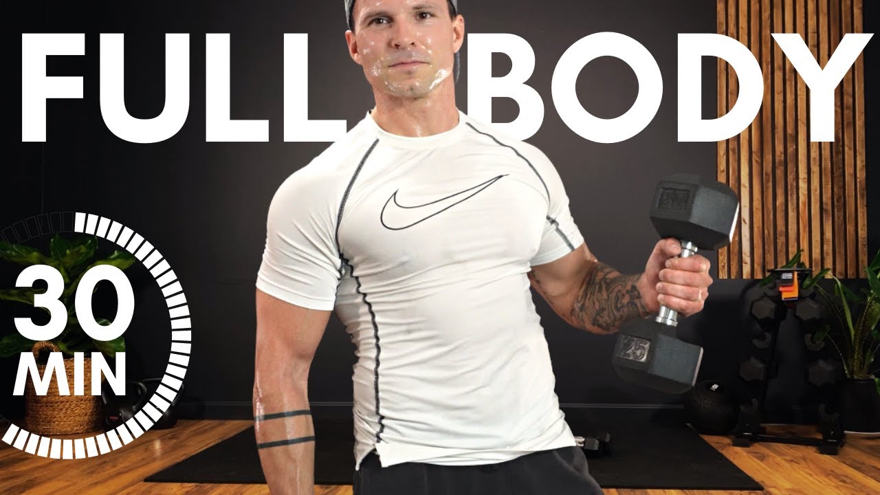 30 Min DUMBBELL FULL BODY WORKOUT at Home (Build Muscle & Strength ...