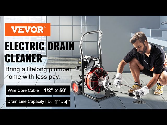 VEVOR 50' x 1/2 Drain Cleaning Machine Drum Auger Drain Cleaner 370W Plumbing Tools