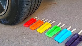Car Driving Over Rainbow Popsicles | Crunchy & Soft Test Crushing Things by Car | Satisfying Video screenshot 5