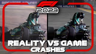 F1 2023 REAL LIFE CRASHES VS GAME