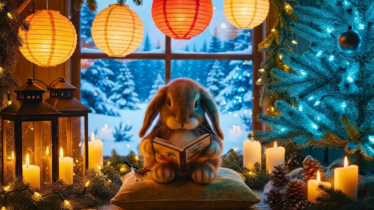 Cozy Space of Christmas Bunny - Enchanted Winter Forest | Fantasy Christmas Piano & ASMR Fireplace