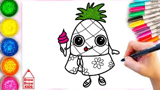 How To Draw A Funny Summer Pineapple step by step | Draw draw kids How To Draw A Funny Summer Pineapple