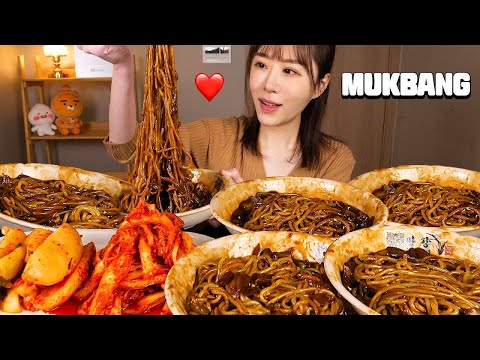 촉촉한 짜장면 5그릇 먹방❤️ (ft.매운김치, 알타리김치) 5 bowls of Jjajangmyeon, Spicy kimchi KOREAN MUKBANG