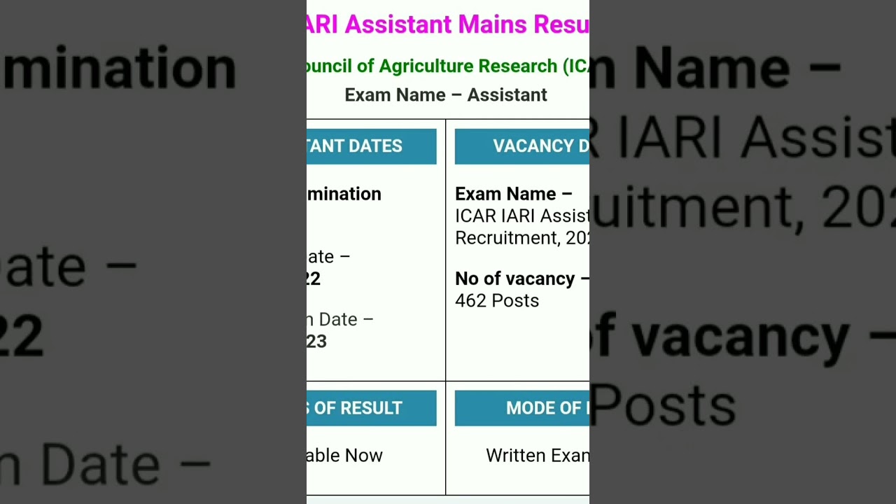 ICAR IARI Assistant Mains Result 2023