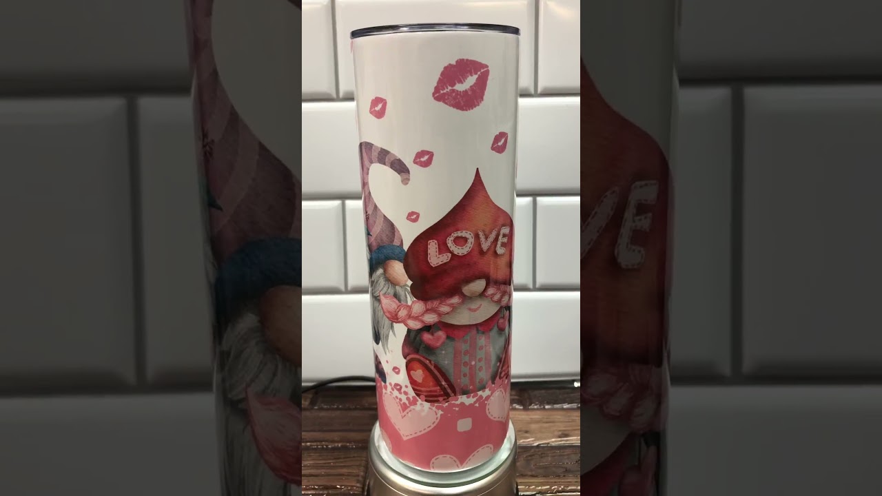 Custom tumbler with lid and straw, Gnome Valentine tumbler, 20 oz tumbler,  Stainless steel tumbler, Pink Gnome Insulated tumbler.